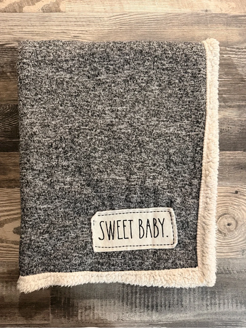 Rae Dunn Gray and Cream 'Sweet Baby' Sherpa Blanket